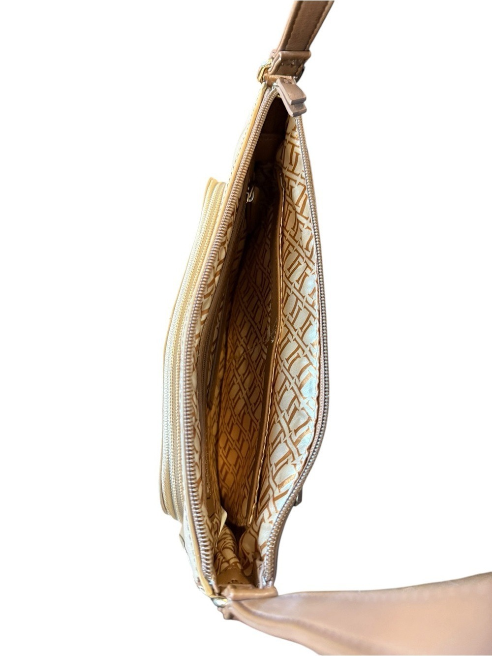 Tignanello Leather Crossbody Bag Tan Camel Gold Hardware Adjustable Strap - Picture 6 of 11